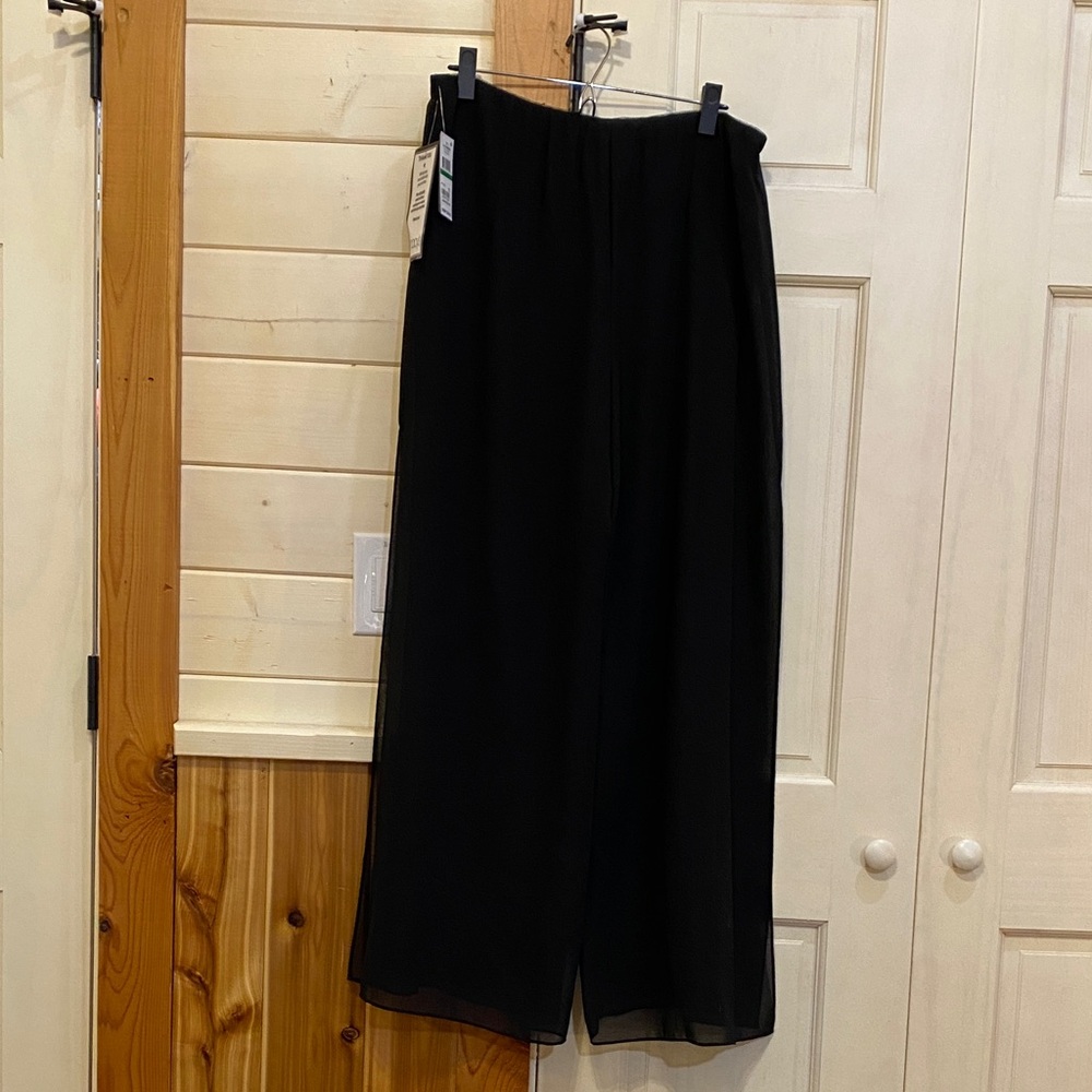 Alex Evenings Black Wide Leg Sheer Overlay Pants